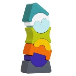 Cubika Flexibler Holzstapelturm Kleines - Blaues Dach -Kinder Welt Verkauf cubika flexibler holzstapelturm kleines blaues dach 3