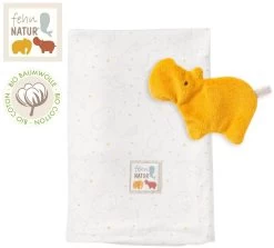 Fehn 056334 Jerseydecke Mit Nilpferd FehnNATUR – Kuschelige Babydecke Mit Knister-Spielzeug Aus 100% Bio-Baumwolle Für Babys Und Kleinkinder Ab 0+ Monaten – Größe: 100 X 70 Cm