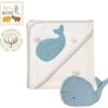 Fehn 056426 Bade-Set Wal FehnNATUR – Kapuzenhandtuch Und Waschlappen Aus 100% Bio-Baumwolle – Für Babys Und Kleinkinder Ab 0+ Monaten – Größe: 70 X 70 Cm, 26 Cm