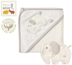 Fehn 071283 Kapuzenbadetuch Sleeping Forest – Bade-Poncho Aus Baumwolle Mit Süßem Fuchs Für Babys Und Kleinkinder Ab 0+ Monaten – Maße: 80 X 80 Cm