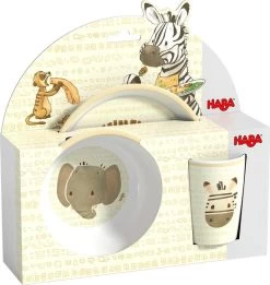 HABA-Geschenkset Melamin-Geschirr Safari! -Kinder Welt Verkauf haba cadeauset melamineservies op safari 1
