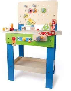 Hape Meister-Werkbank | Preisgekrönte Werkzeugbank Für Kinder Aus Holz Spielzeug Spiel Kreatives Bauen, Höhenverstellbar 35-teilige Werkstatt Für Kleinkinder