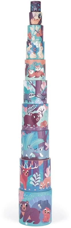 Janod - Runde Pyramide Tiere Des Waldes - Baby- Und Kleinkindspielzeug - Spielzeug Zum Stapeln Und Stecken - Erlernen Der Größen- Und Zahlenbegriffe - Ab 1 Jahr, J02670